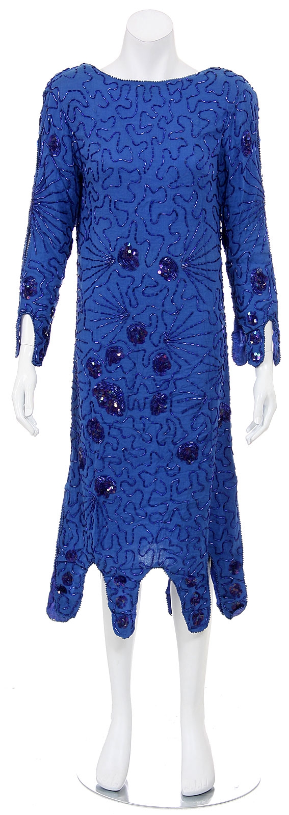 Medium Length Cowl Neck Back Hand Beaded Dress