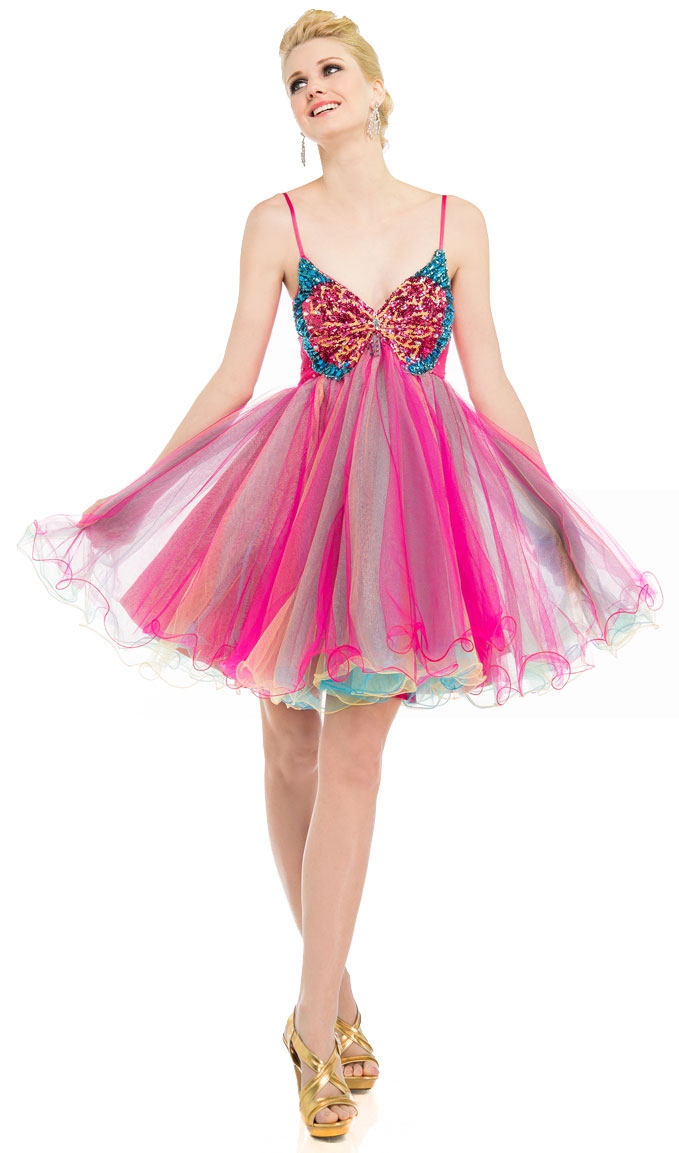 Spaghetti Straps Baby Doll Prom Dress with Butterfly Top