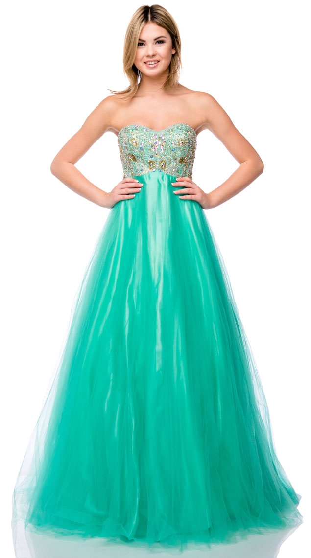 Strapless Sweetheart Neck Mesh Long Formal Prom Dress