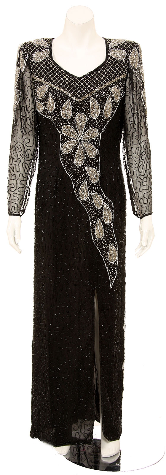 Petal Designed Long Sleeve Evening Gown