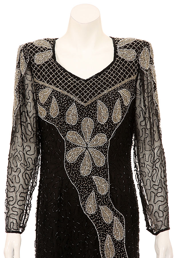 Petal Designed Long Sleeve Evening Gown — in closeup