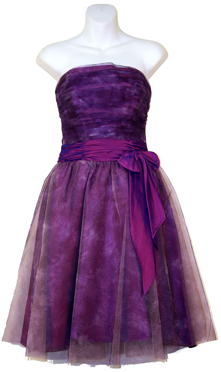 Strapless  Ribbon Bow Party Dress — in Purple color