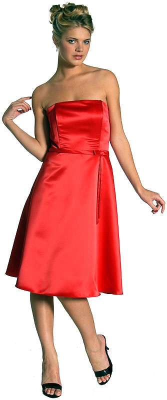 Strapless Satin Short Evening Dress — in Red
