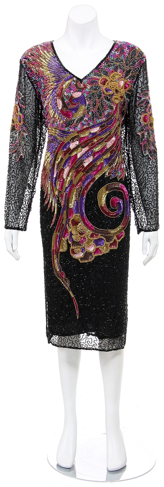 Tea Lengh Formal Dress with Hand Beaded Peacock Design 