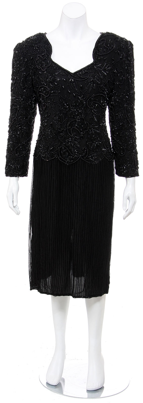 Tea Length Full Sleeves Formal Hand Beaded Dress