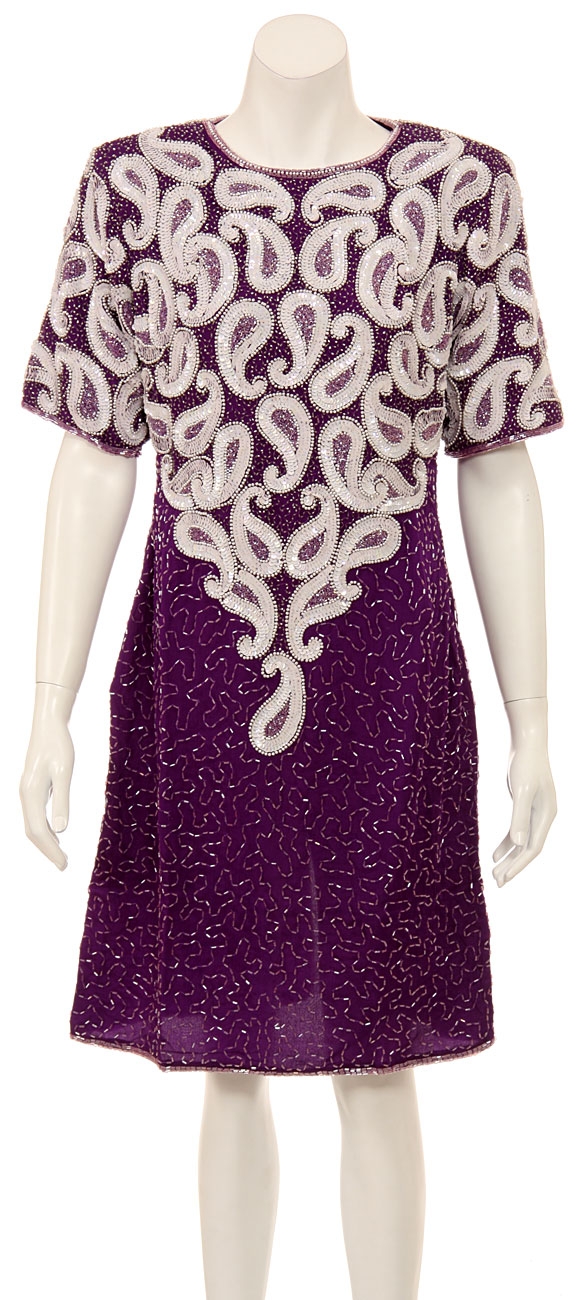 Short Sleeved Sequin Beaded Cocktail Dress