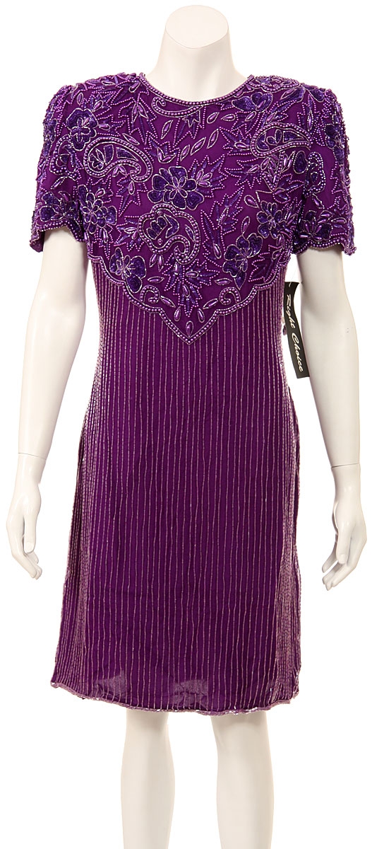 Tea Length Sequin Beaded Dress