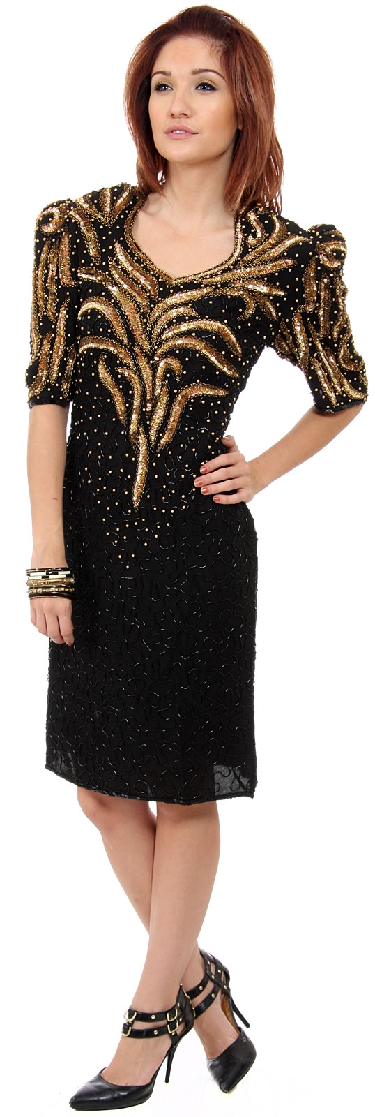 Sequined Tea Length Cocktail Dress