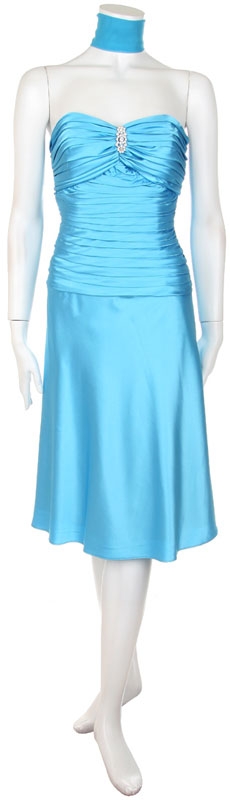 Strapless Bust Gathered Front Pleged Cockail Dress