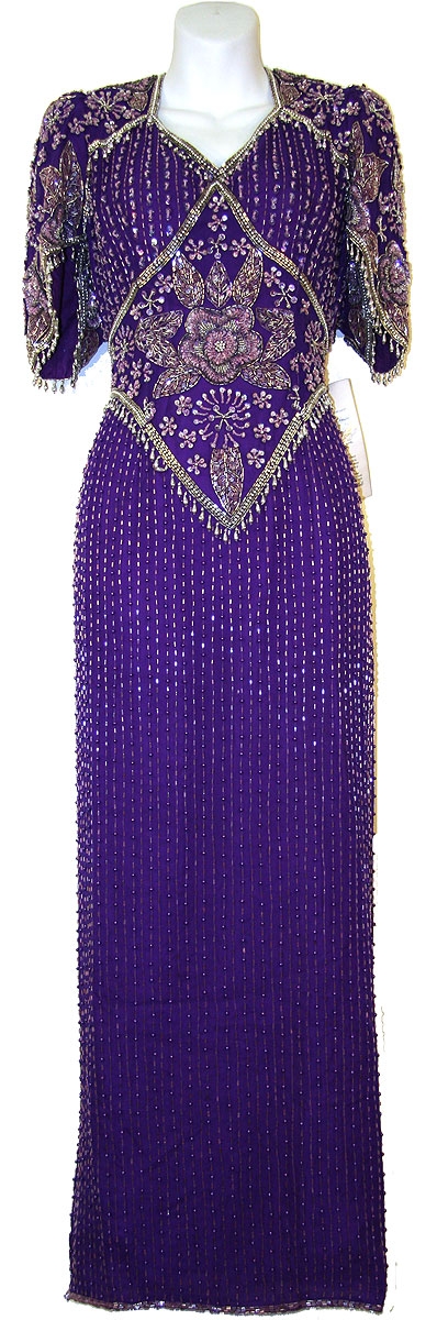 Half Sleeves Sequined Formal Mother of the Bride Dress — in Purple/Silver