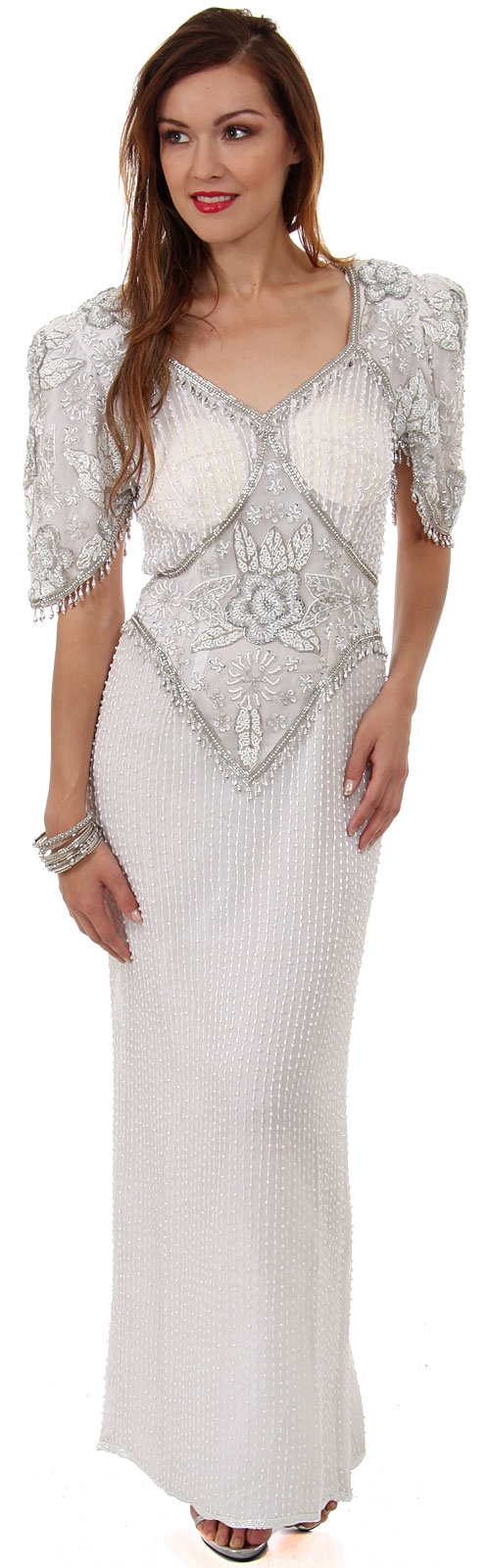 Half Sleeves Sequined Formal Mother of the Bride Dress