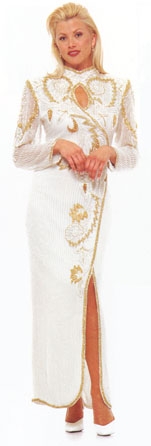 Keyholed Chinese Beaded Formal Gown
