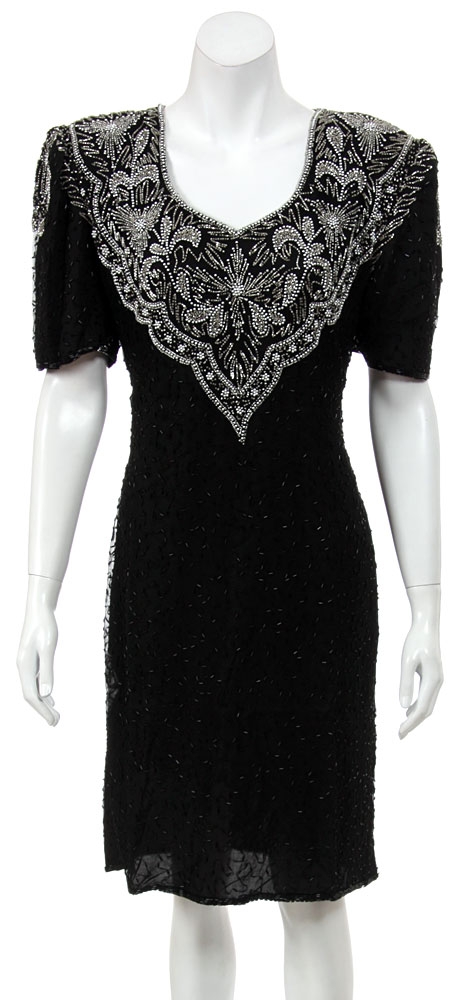 Half Sleeve Fully Beaded Sequined Formal Dress.