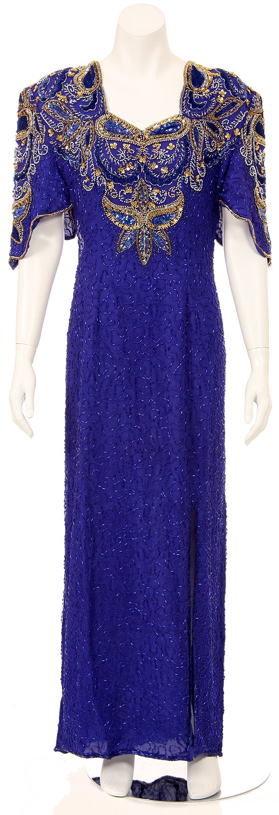 Half Sleeve Full Length Beaded Gown with keyhole back.
