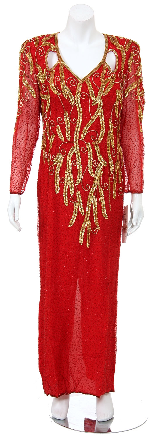 Leaf Design Sequin Beaded Formal Gown