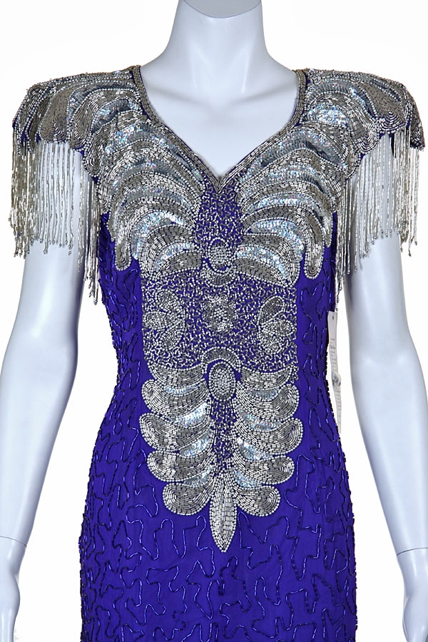 Elegant Hand Beaded Formal Gown — in closeup