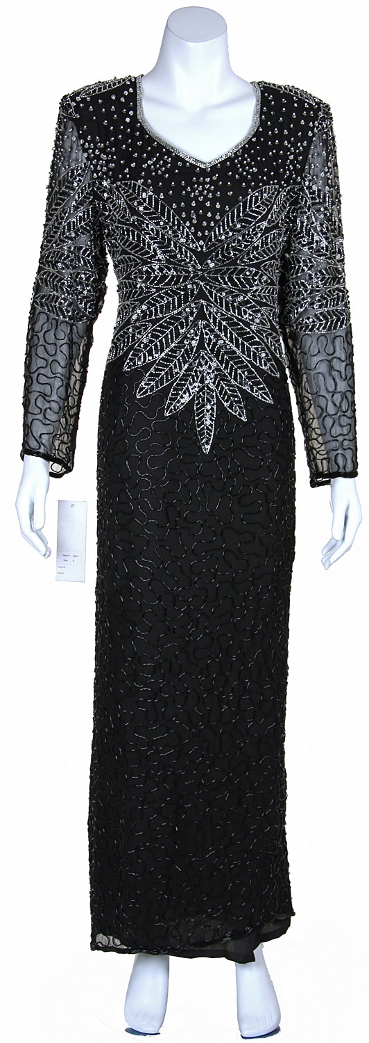 Sweetheart Full Length Beaded Gown — in Black color