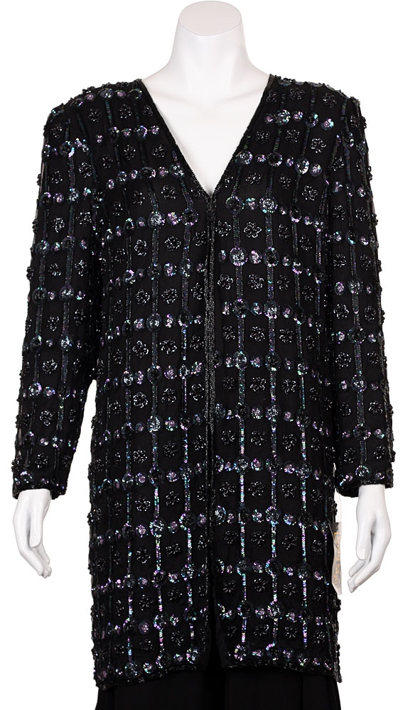 V-neck Checkered Sequin Beaded Jacket — in alternative image