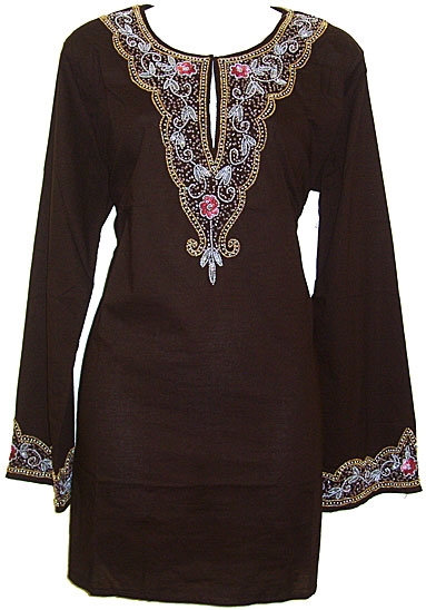 Long Sleeve Beaded Embroidered Top