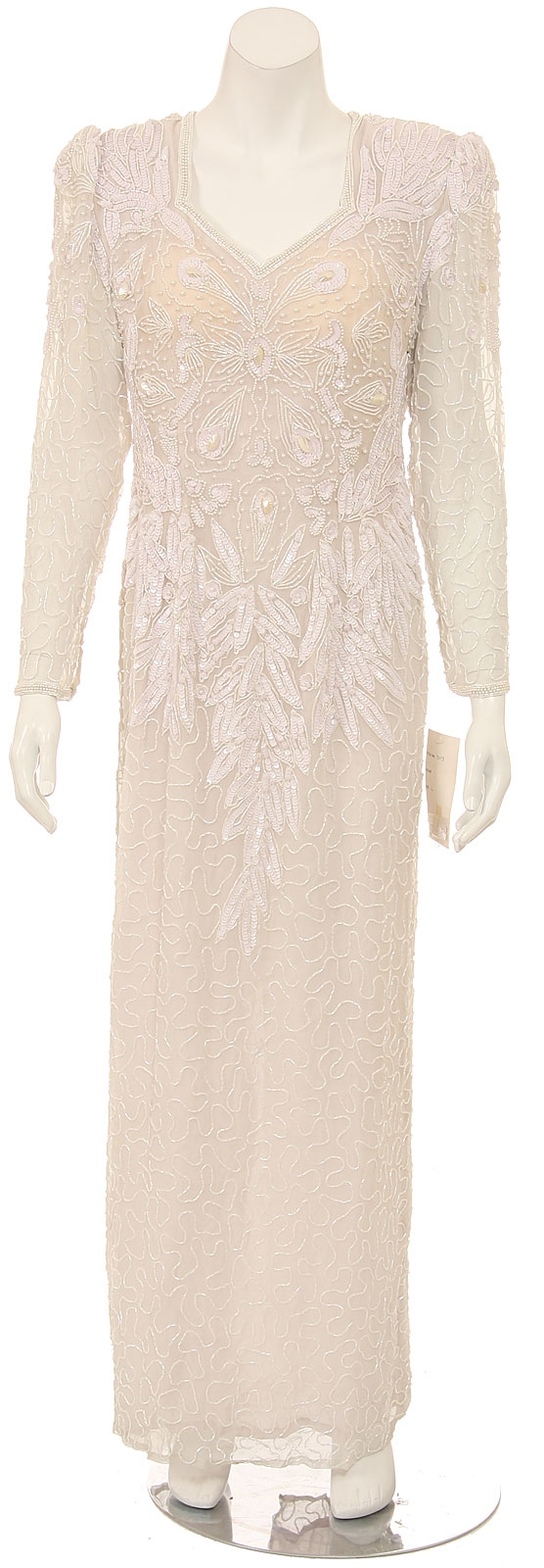 Long Sleeve Embroidered Sequin Evening Gown