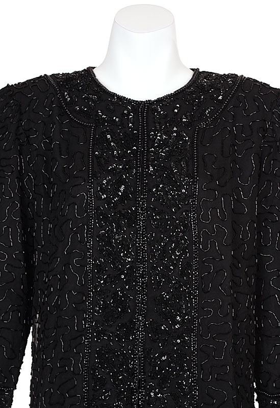 Asymmetric Hand Beaded Jacket with Floral Border — in closeup