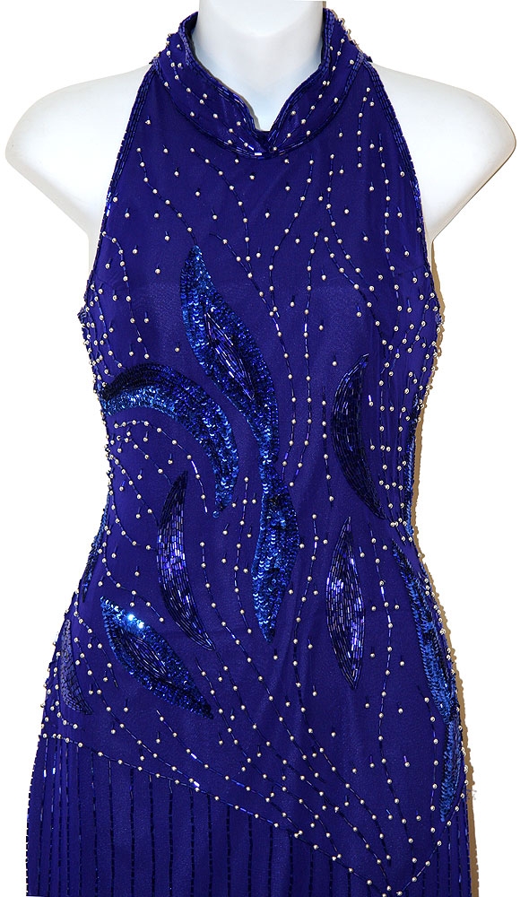 Closed Halter Neck Beaded Pageant Gown — in close up
