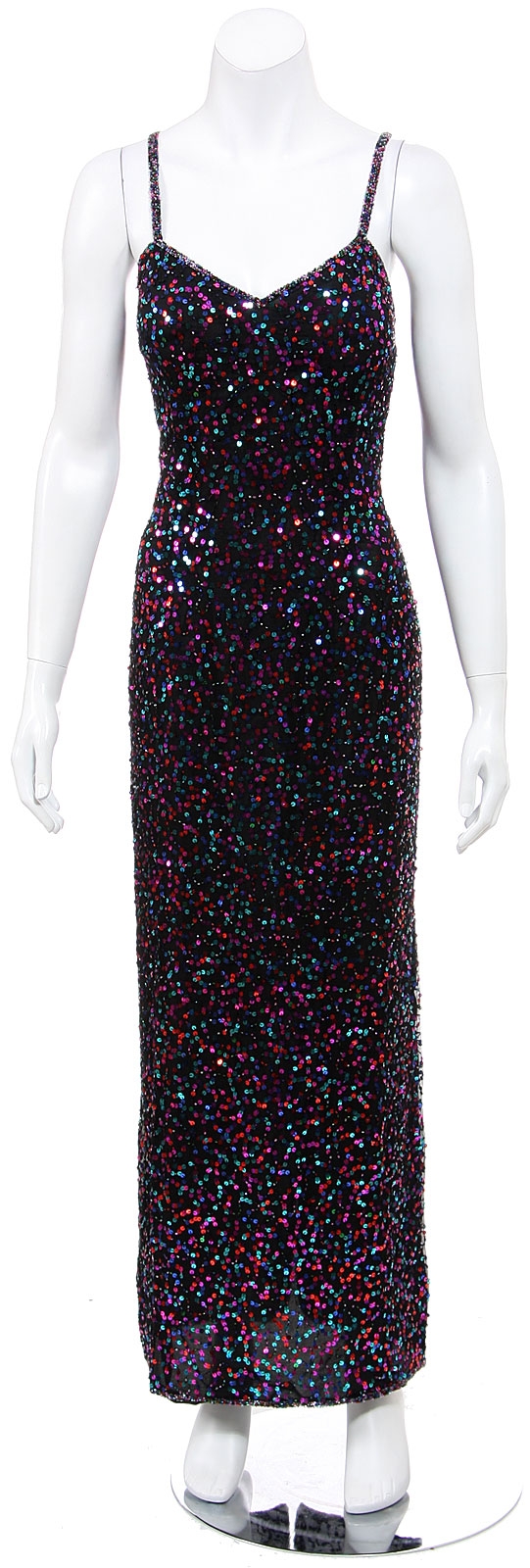 Spaghetti Straps Sequined Long Cocktail Dress 