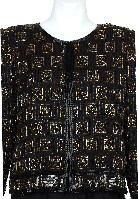 Hand Beaded Box Print Jacket — in closeup