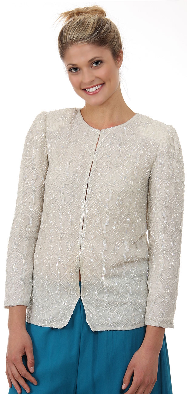Round Shaped Beaded Design Jacket — in Ivory