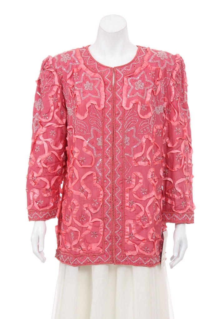 Satin Bow and Beads Jacket — in Rose Pink