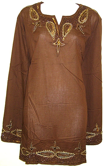 Long Sleeve Beaded Embroidered Top 