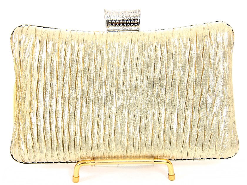 Crocheted Satin Metal Frame Evening Bag in Gold — back view