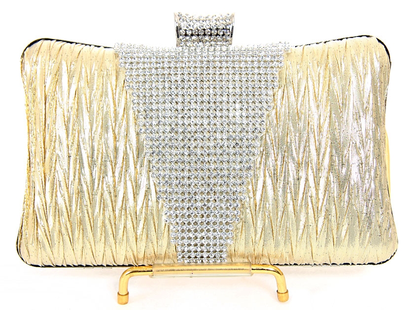 Crocheted Satin Metal Frame Evening Bag in Gold — in alternative picture
