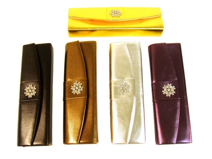 Metallic Evening Bag with Rhinestones Broch