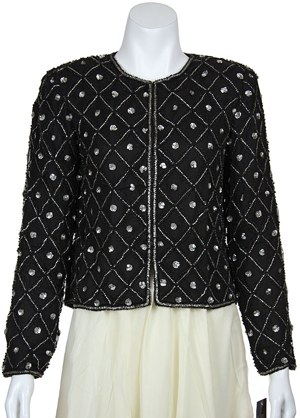Sequin Beaded Checkered Print Jacket — in Black/Silver