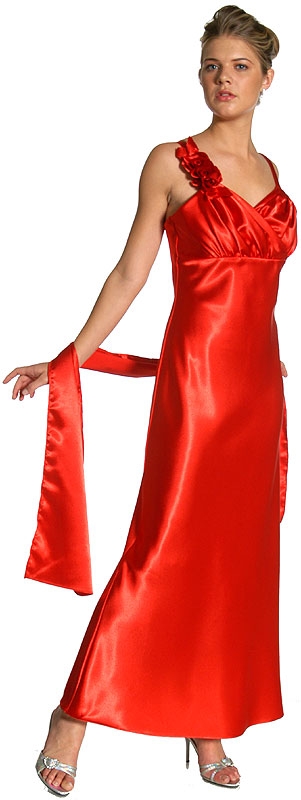 Floral Strapped Full Length Satin Formal Dress