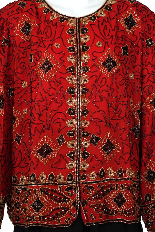 Floral Pattern Hand Beaded Jacket — in closeup