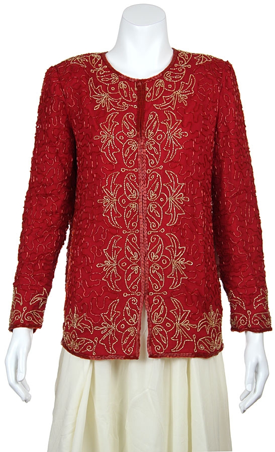 Floral Bordered Beaded Jacket — in Burgundy