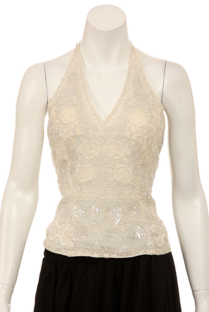 Flowered Wonderland Hand Beaded HalterTop — in Ivory