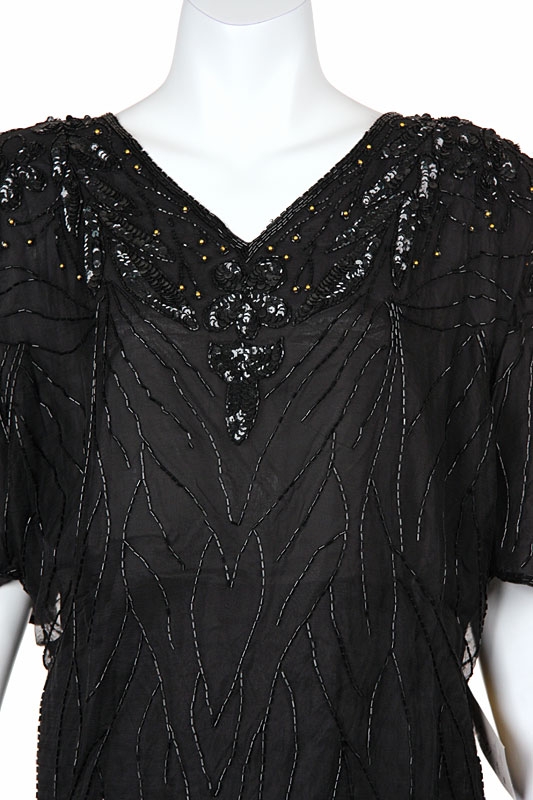 Two Piece Floral Print Sequin Dress — in closeup