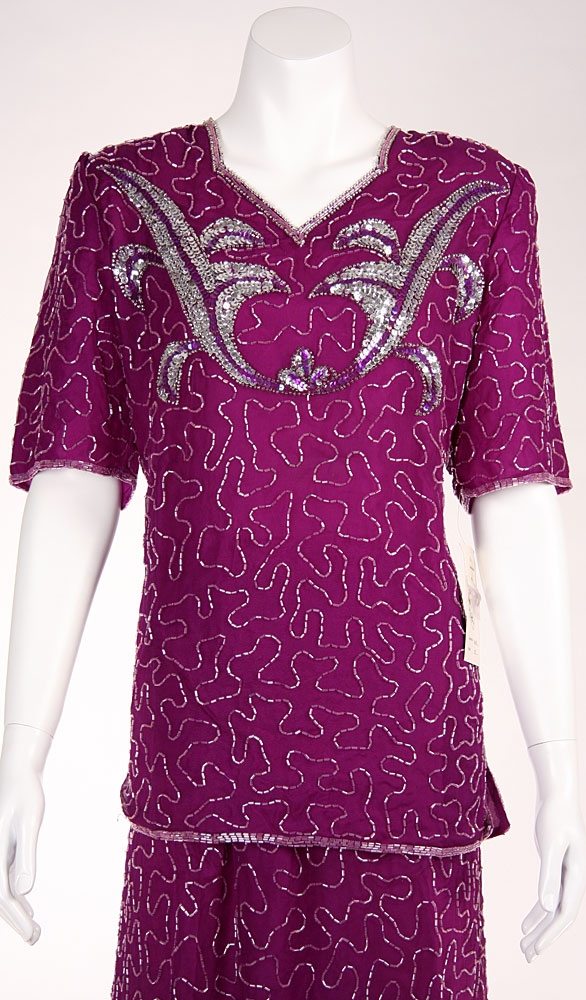 Short Sleeve Two Piece Sequin Dress — in closeup