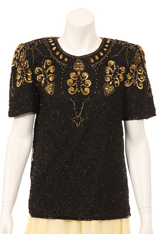 Short Sleeved Stylish Sequin Beaded Blouse