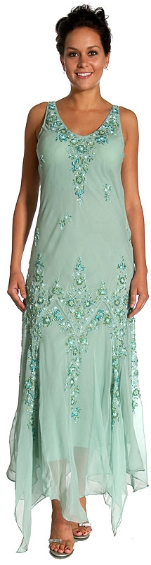 Asymmetric Sleeveless Sequin Beaded Formal Dress — in Sage color
