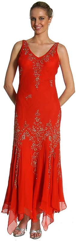 Asymmetric Sleeveless Sequin Beaded Formal Dress