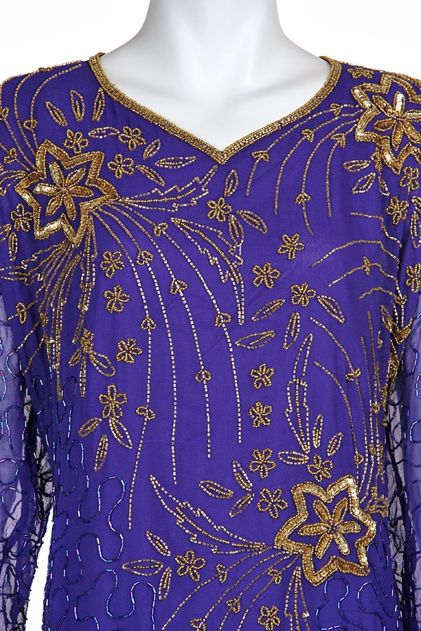 V-Neck Floral Print Mother of the Bride Dress — in closeup