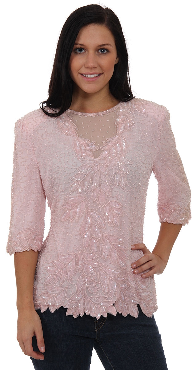 Fully Sequin Beaded Blouse — in Pink