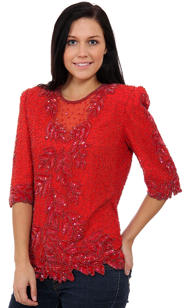 Fully Sequin Beaded Blouse — in Red