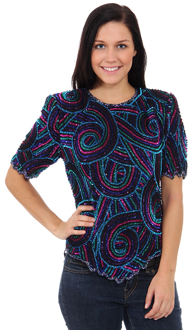 Whirling Design Hand Beaded/Sequined Blouse