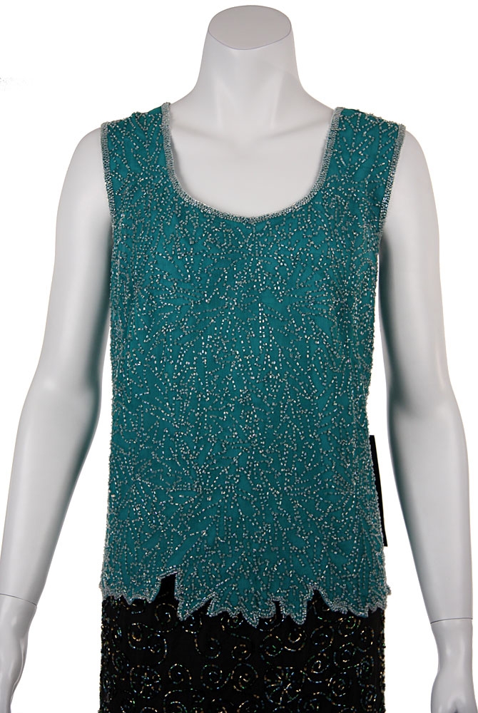 Asymmetric Beaded Blouse — in Jade Green