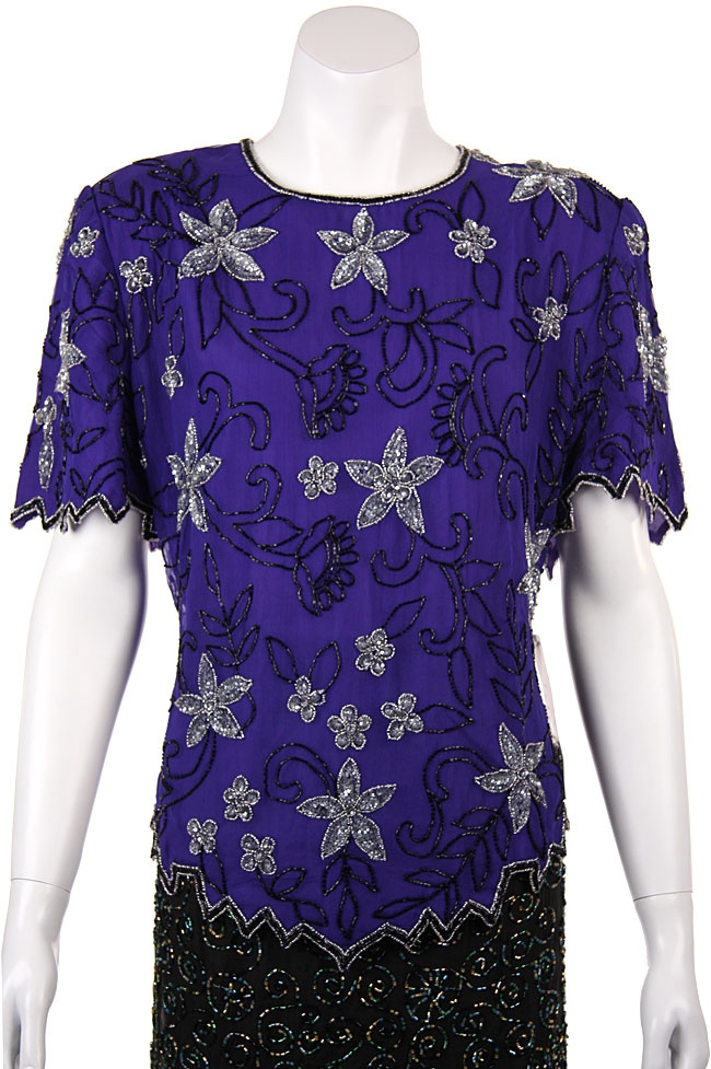 Short Sleeved Floral Beaded Blouse